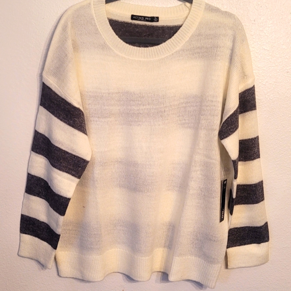 NWT Acting Pro Pullover Crewneck Striped Sweater XL
